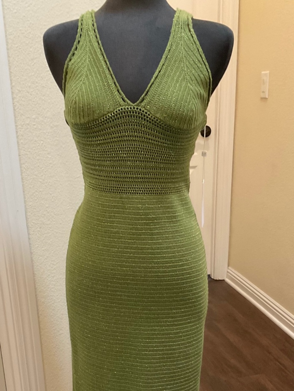 ViTorn By Ronny Kobo Madi Green metallic open back Maxi Dress SzLg/Med